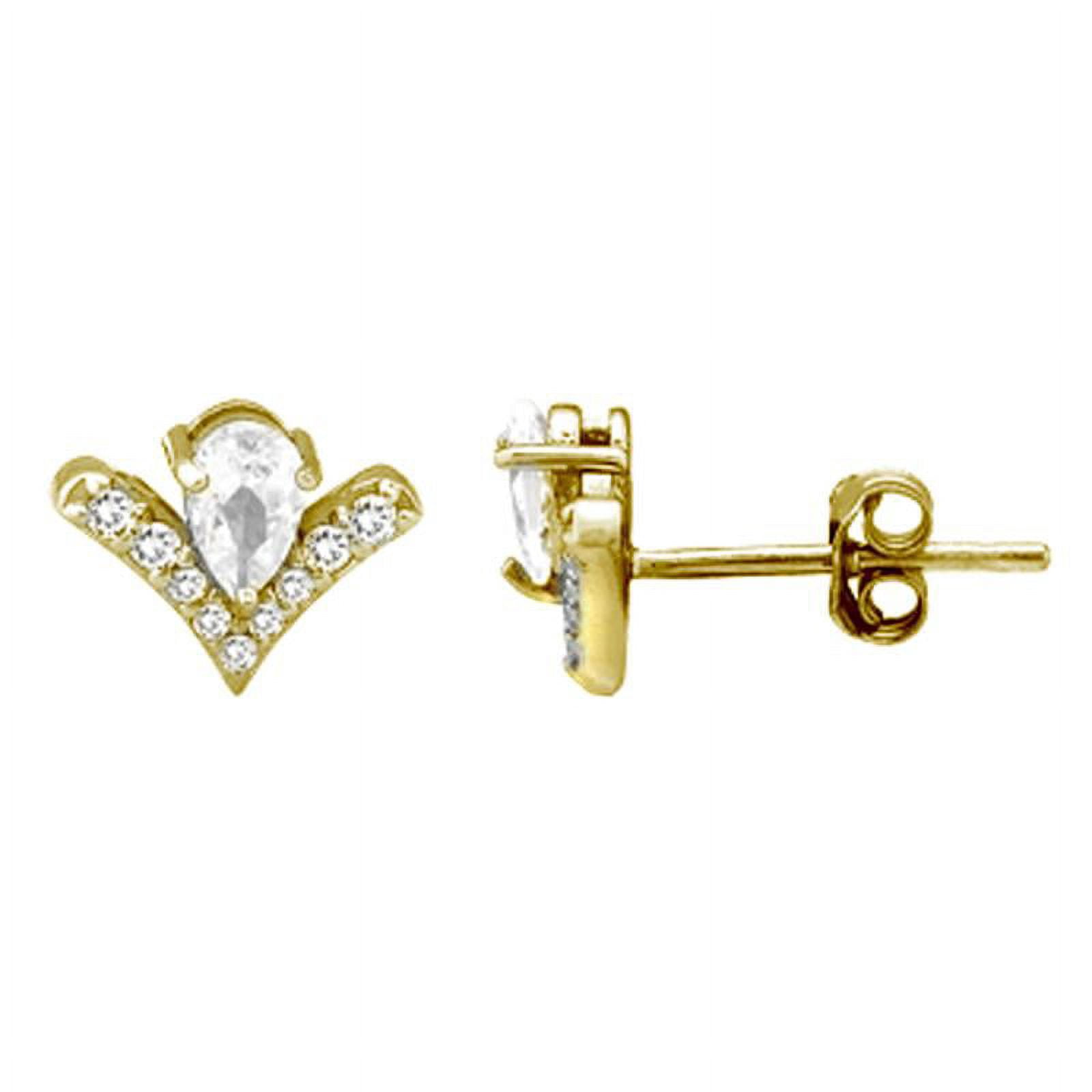 GOLD PLATED OVER STERLING SILVER V CZ STUD EARRINGS
