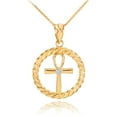 thumbnail image 1 of GOLD ROPED CIRCLE EGYPTIAN ANKH CROSS WITH DIAMOND PENDANT NECKLACE :  14K  Pendant with 16" chain, 1 of 1