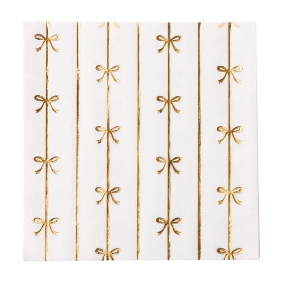 Bonjour Fte Gold Bow Large Paper Napkins, Disposable Party Supplies, 20 Count, Lunch Size, Birthday, New Years Eve