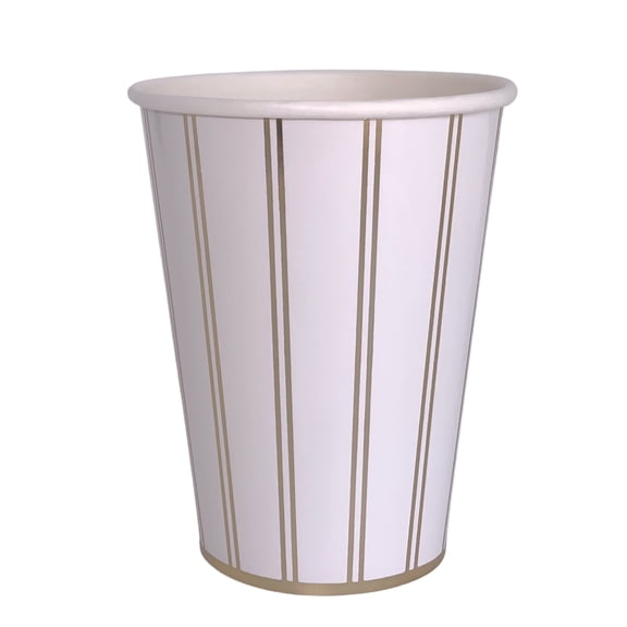 Bonjour Fte Gold Stripe Paper Party Cups, Disposable Party Supplies, 8 Count, 12 Oz, Birthday, New Years Eve, 4th of July