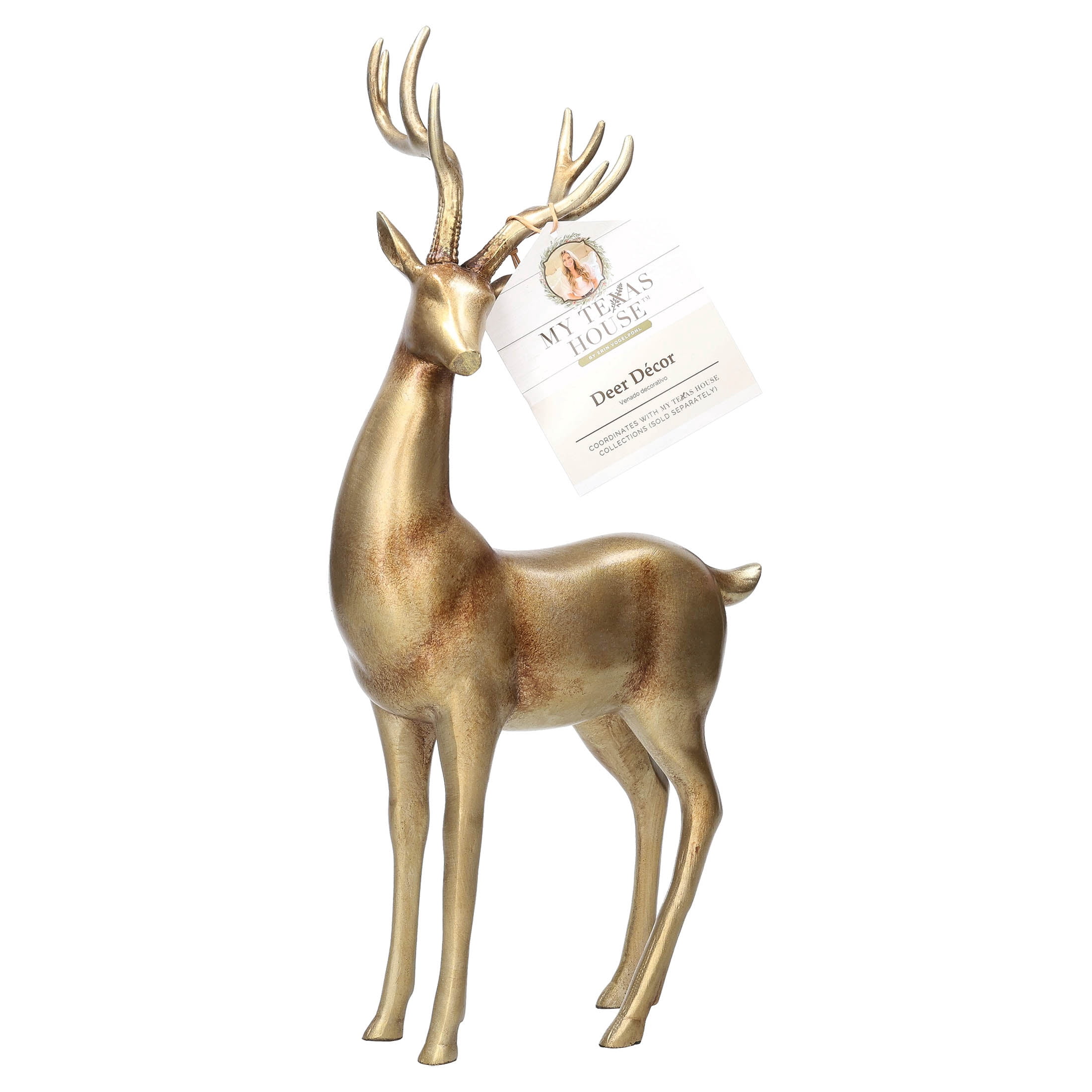 My Texas House Standing Deer Christmas Decoration, Gold, 15.5"