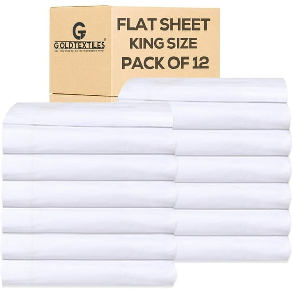 GOLD TEXTILES 12 Bulk Pack Queen Flat Sheet 90"X110" Bright White T 200 Percale Hotel Linen Extra Soft and Comfortable