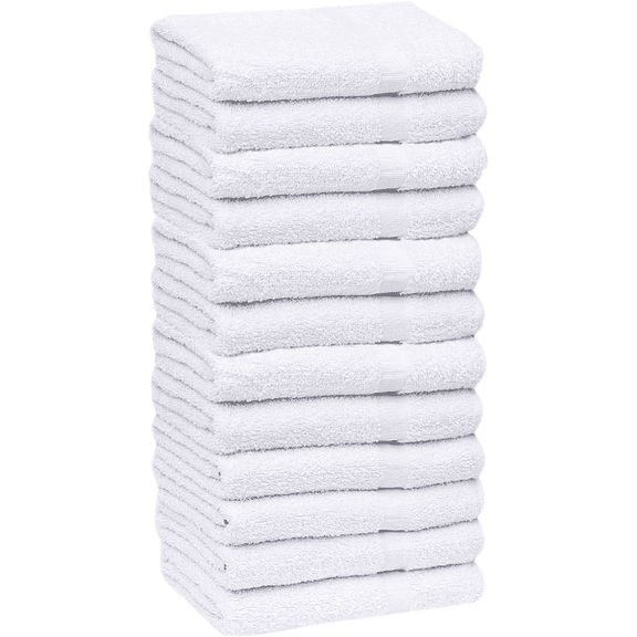 GOLD TEXTILES 12 Pack White Cotton Blend Hand Towels 15x25" Light Weight Quick Drying for Gym, Salon, Bathroom