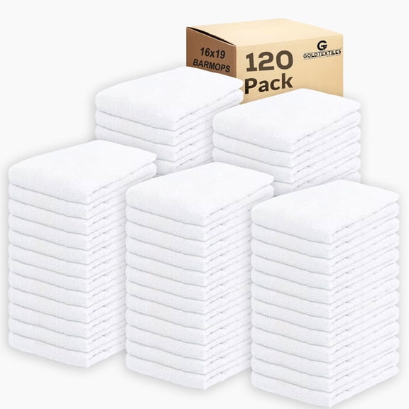 GOLD TEXTILES Restaurant Bar Mop Towels, Cotton Blend, White, 28 oz, 120-Pack, Commercial Kitchen Cleaning Towels