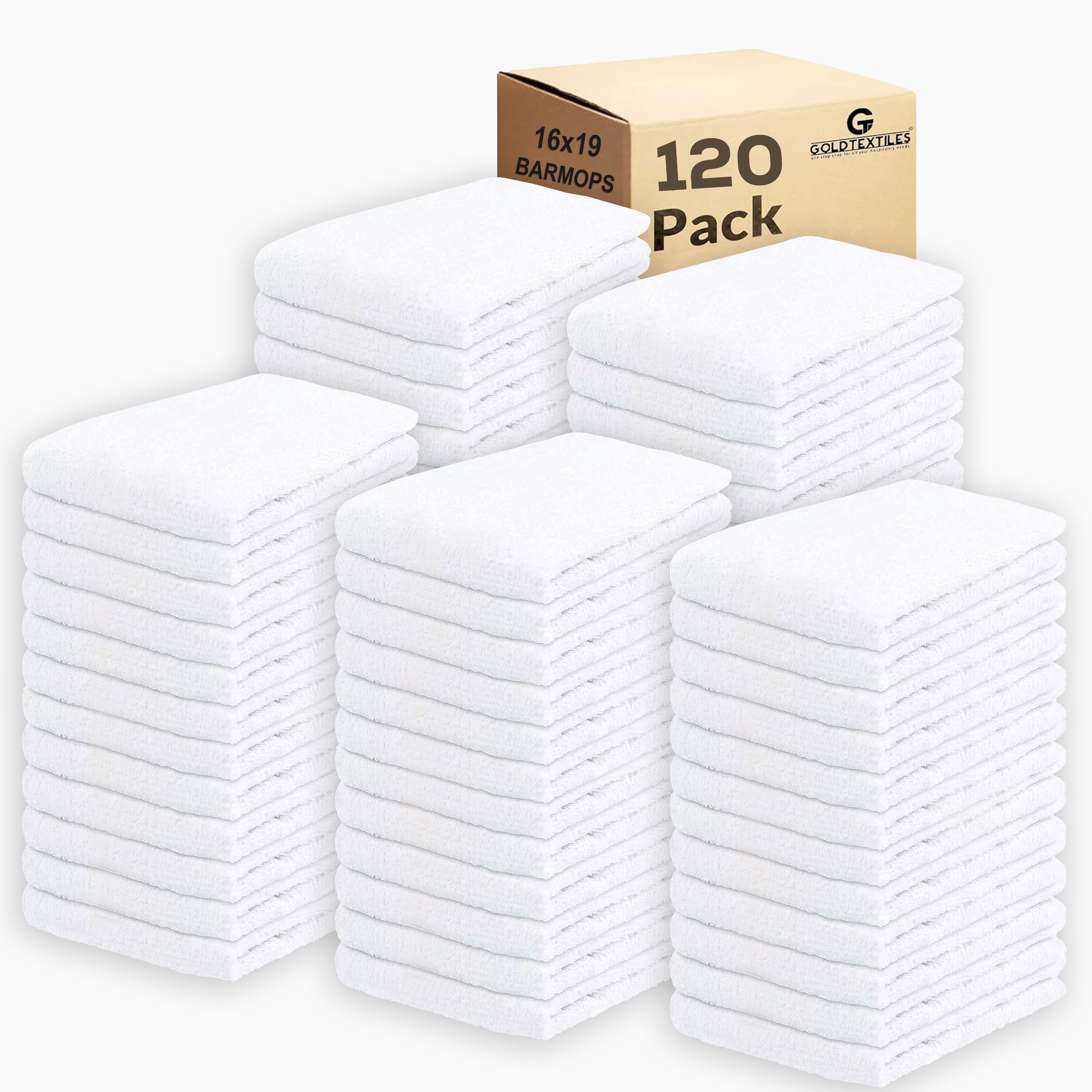 GOLD TEXTILES 120 PC Cotton Blend White Restaurant Bar Mops 28oz Kitchen Towels 10 Dozen Commercial Use