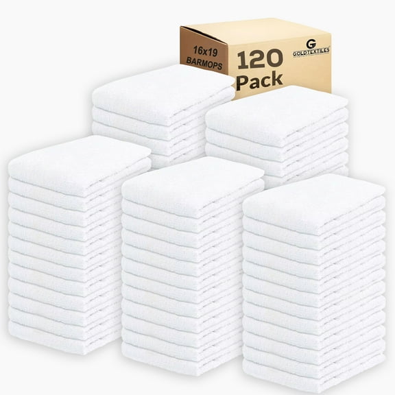 GOLD TEXTILES 120 PC Cotton Blend White Restaurant Bar Mops 28oz Kitchen Towels 10 Dozen Commercial Use