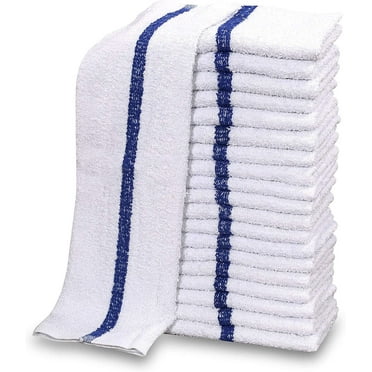 GOLD TEXTILES 120 PC New Cotton Blend Restaurant Bar Mops Kitchen Towels 28oz 10 Dozen 120 Blue Stripe
