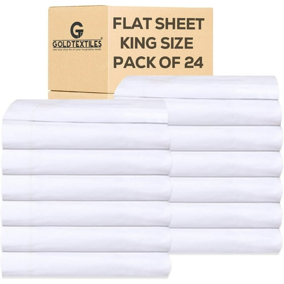 GOLD TEXTILES 24 Bulk Pack Twin Flat Sheets 66"X108" Bright White T 200 Percale Hotel Linen Extra Soft and Comfortable