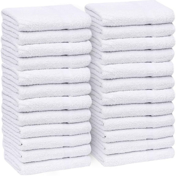 GOLD TEXTILES 24 Pack White Hand Towels 15x25" Cotton Blend Quick Dry Spa Salon Hotel Towels for Home Use
