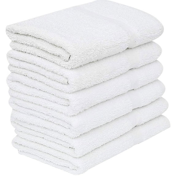GOLD TEXTILES 6 White Economy Bath Towels Bulk 24x48 Inch Cotton Blend for Softness Commercial Grade Easy Care