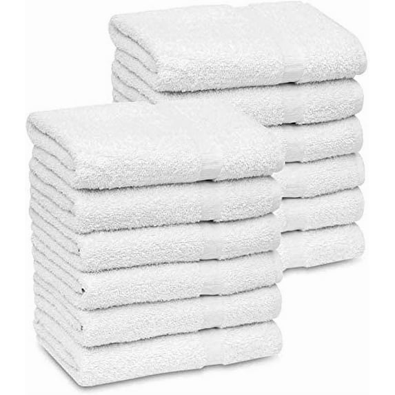 GOLD TEXTILES Bulk Bath Towels White 12 Pack 22x44 Inches Economy Light Weight Easycare