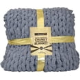 thumbnail image 1 of GOLD TEXTILES Chunky Knit Blanket Throw 50x60 Plush Soft Chenille Luxury Knitted Blanket Grey, 1 of 5