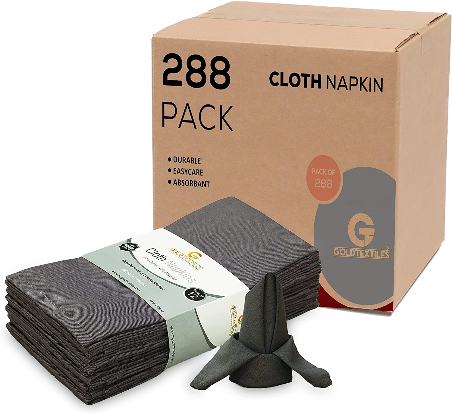 GOLD TEXTILES Cloth Napkins (18x18) Inches, 12 Pack Dinner Napkins, Poly Cotton Soft & Reusable