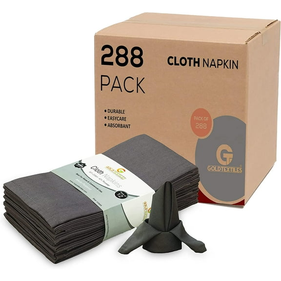 GOLD TEXTILES Cloth Napkins (18x18) Inches, 12 Pack Dinner Napkins, Poly Cotton Soft & Reusable (Gray)