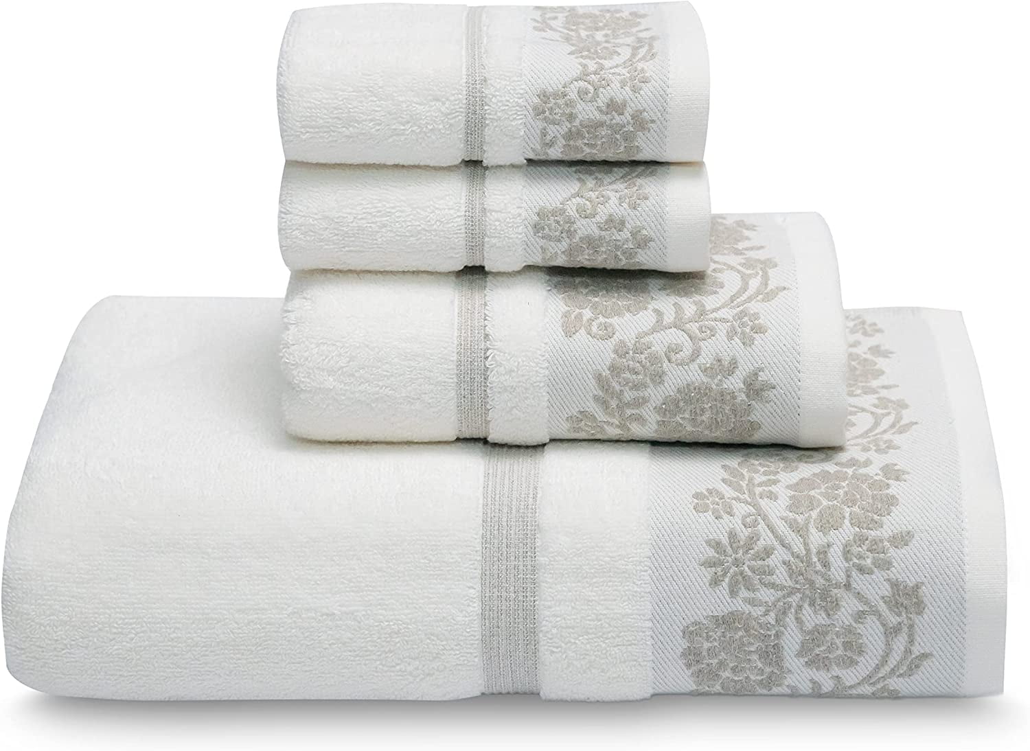 GOLD TEXTILES Fantasy Collection Premium Bathroom Towel Set Includes Bath Towel 27x54 Hand Towel 16x30 2 washcloths 13x13 Perfect for Gift Hotel Lightweight White Amania