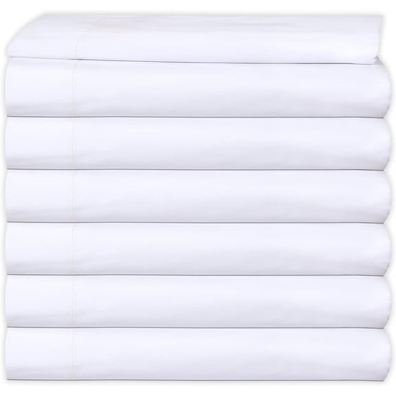 GOLD TEXTILES Full Flat Sheet, T-200 Percale, Bright White, 81 x 108 in, 6 Pack, Hotel Linen, Soft & Durable