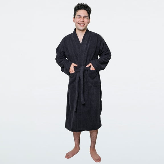 GOLD TEXTILES Men’s Premium Terry Cloth Bathrobes – Black, Medium Size – Lightweight, Adjustable Belt With Collar, Pack of 2