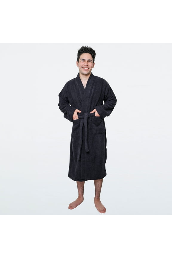 Men’s Premium Terry Cloth Bathrobes – Black, Medium Size – Lightweight, Adjustable Belt With Collar, Pack of 2