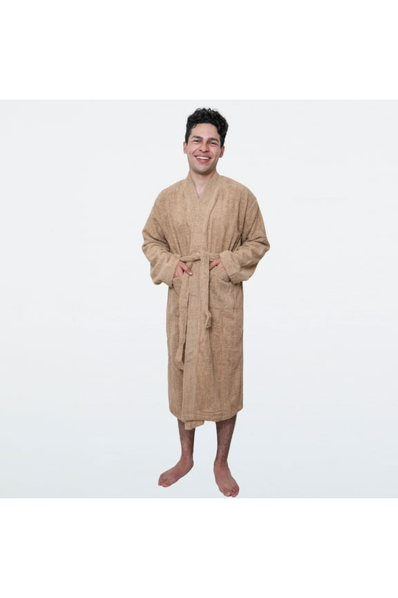 Men's Terry Cloth Bathrobe – Nougat, Medium, Lightweight, 100% Cotton with Adjustable Belt & Collar – Pack of 1