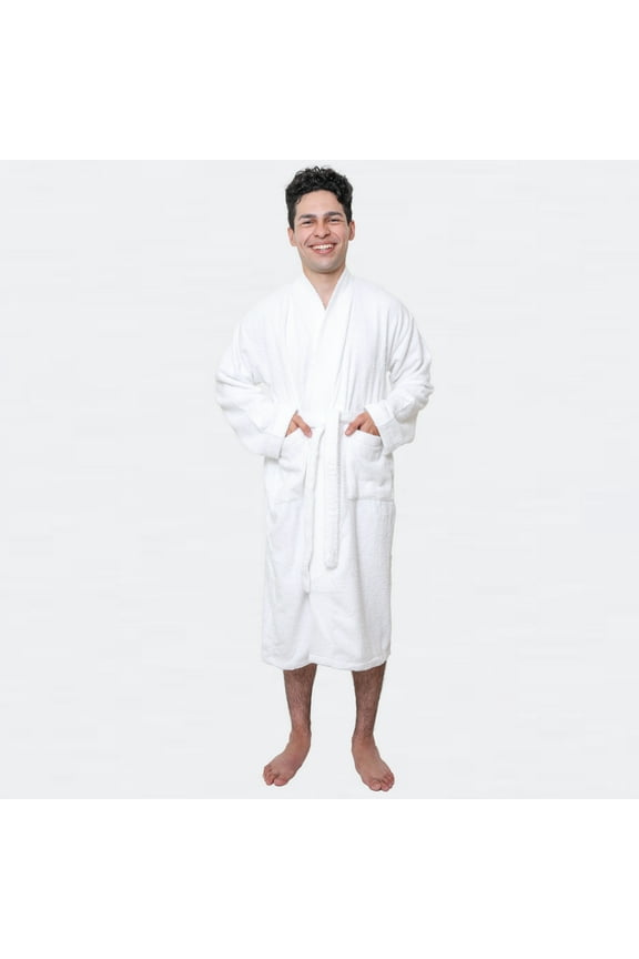 Men's Terry Cloth Bathrobe - White, Small Size, Lightweight & Cozy, 100% Cotton, Pack Of 2