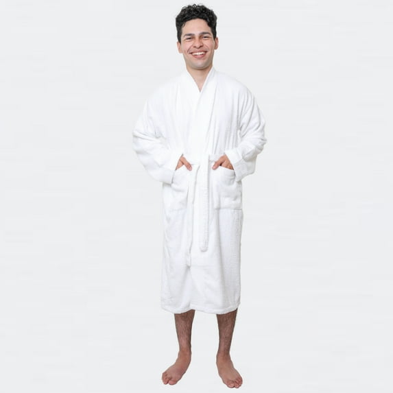 GOLD TEXTILES Men's Terry Cloth Bathrobe - White, X-Large, Lightweight & Cozy, 100% Cotton, Adjustable Belt, Pack of 1