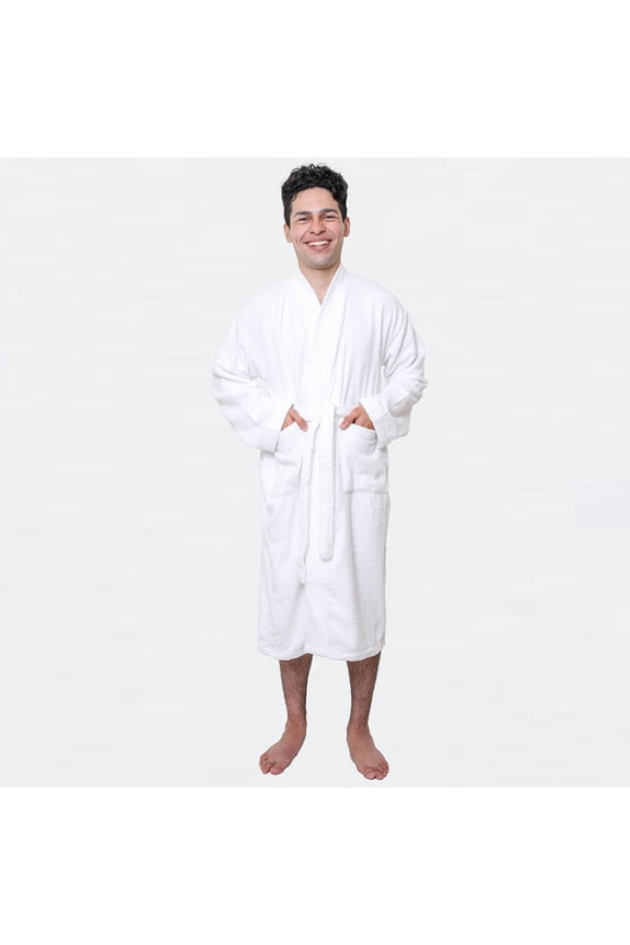 Men's Terry Cloth Bathrobe - White, X-Large, Lightweight & Cozy, 100% Cotton, Adjustable Belt, Pack of 1
