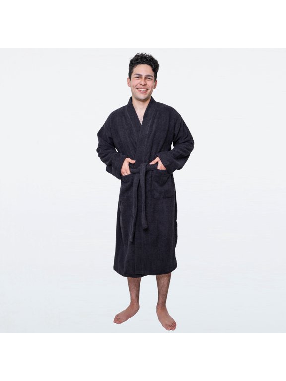 Men's Premium Terry Cloth Bathrobes, Lightweight, Shawl Collar, Adjustable Belt, Black, Size Medium, Pack of 6