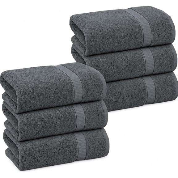 GOLD TEXTILES Premium Bath Towels 24x50 - Cool Grey Pack of 6 | Soft, Absorbent, 100% Cotton Towels for Home & Spa