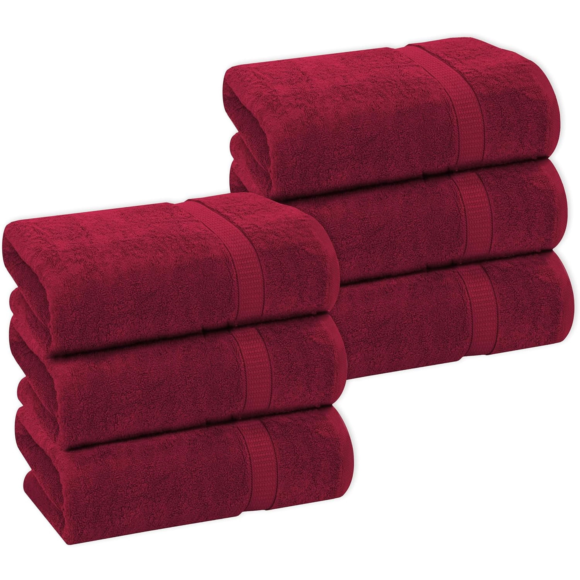 GOLD TEXTILES Premium Bath Towels 24x50 - Red Wine Pack of 6 | Soft, Absorbent, 100% Cotton Towels for Home & Spa