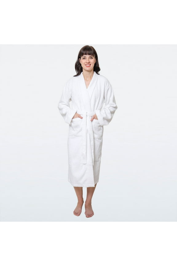 Premium Terry Cloth Robes for Women Lightweight Long Bathrobe, Adjustable Towel Robe Belt with Collar Small Long White Pack of 1