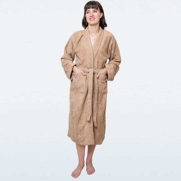 GOLD TEXTILES Premium Terry Cloth Robes for Women Lightweight Long Bathrobe, Adjustable Towel Robe Belt with Collar X-Large Long Nougat Pack of 1