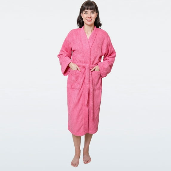 GOLD TEXTILES Premium Terry Cloth Robes for Women Lightweight Long Bathrobe, Adjustable Towel Robe Belt with Collar X-Large Long Rose Pack of 1