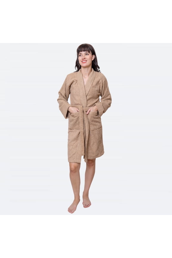 Premium Terry Cloth Robes for Women Lightweight Short Bathrobe, Adjustable Towel Robe Belt with Collar Large Shorts Nougat Pack of 6