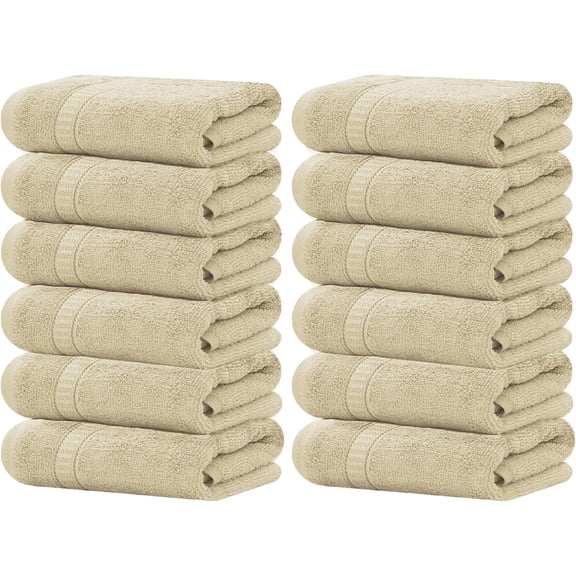 GOLD TEXTILES Premium Washcloths 13x13 - Sand Pack of 12 | Soft, Absorbent, Durable Cotton Washcloths