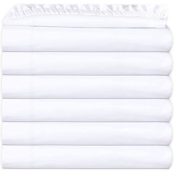 GOLD TEXTILES Queen White Fitted Sheets Pack of 6 (60x80+15 Inches) Polycotton T200, Percale Weave - Economy Bed Sheet for Home Bedding, Hospital, Massage Table Hotel, Easy Care, Soft Feel (6, Queen)