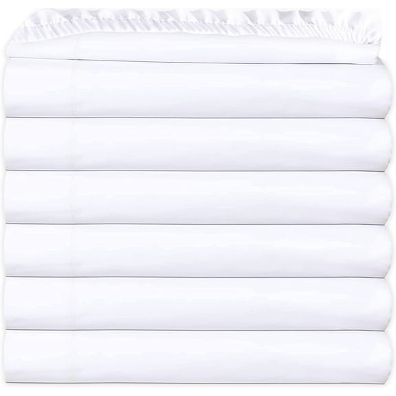 GOLD TEXTILES Queen White Fitted Sheets Pack of 6 (60x80+15 Inches) Polycotton T200, Percale Weave - Economy Bed Sheet for Home Bedding, Hotel, Easy Care, Soft Feel