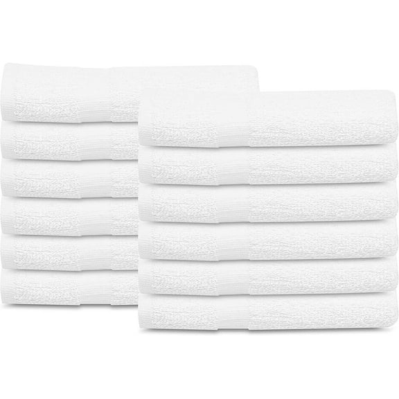 GOLD TEXTILES 12 Pcs New White 20x40 Inches Cotton Blend Terry Bath Towels Salon Gym Towels Light Weight Fast Drying