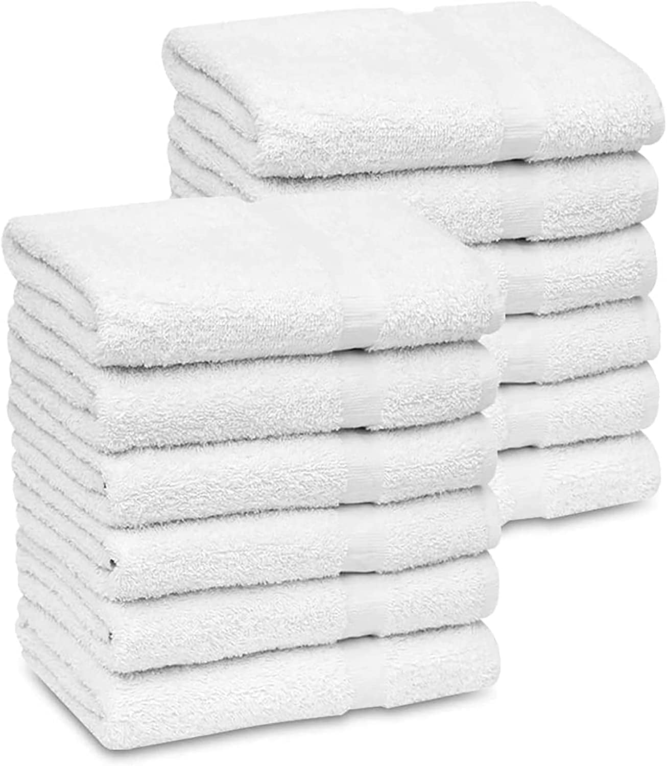 GOLD TEXTILES 12 PCS White Bath Towels Bulk 24x50 Inches Light Weight Easy Care Commercial Grade 12