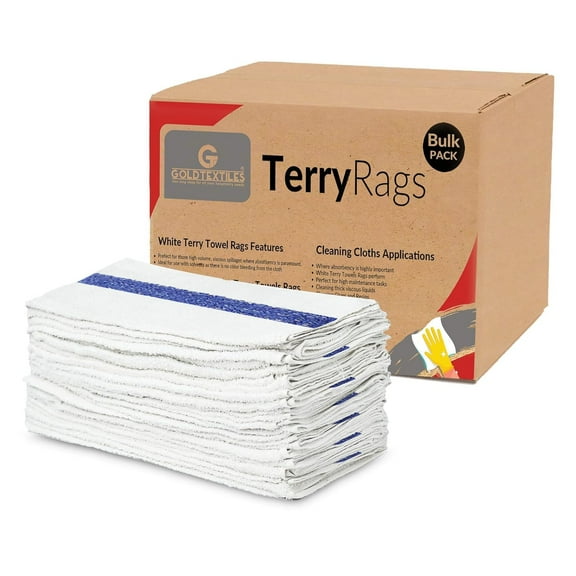 GOLD TEXTILES White Shop Towels Cotton [B Grade Towel] - 60 Pcs22x44 Inches Shop Rags in a Box - Valuable Cleaning Rags Terry Towel for Industries, Automobiles and Commercial Use (60, 22 x 44 - Blue)