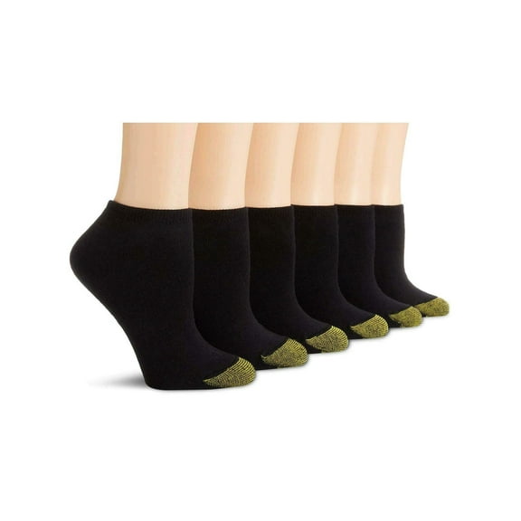 GOLD TOE 6 Pack Black Solid Cushioned Athletic No Show Socks 6-9