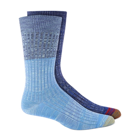 GOLD TOE Mens 2 Pack Blue Assorted Cushioned Casual Crew Socks 6-12.5