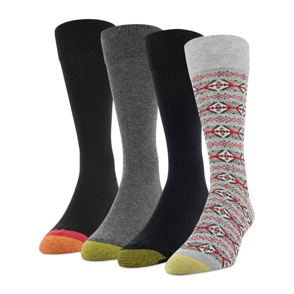GOLD TOE Mens 4 Pack Black Assorted Moisture Control Novelty Crew Socks 6-12.5