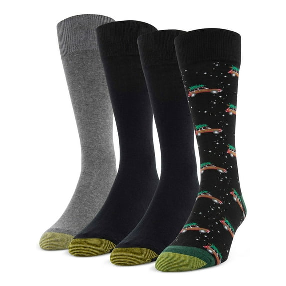 GOLD TOE Mens 4 Pack Black Printed Moisture Wicking Novelty Crew Socks 6-12.5