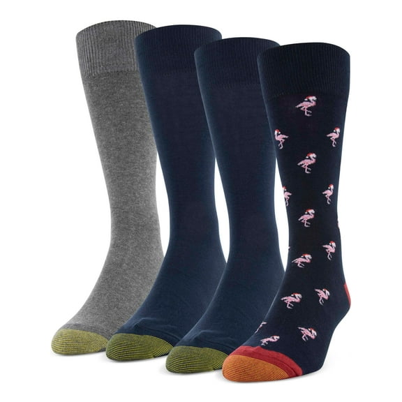 GOLD TOE Mens 4 Pack Navy Graphic Novelty Crew Socks 6-12.5