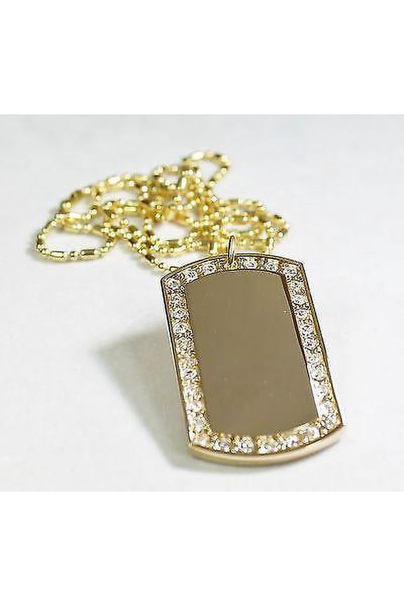 GOLD TONE PLATED FRAME CZ BLING,CUSTOM DOG TAG NECKLACE