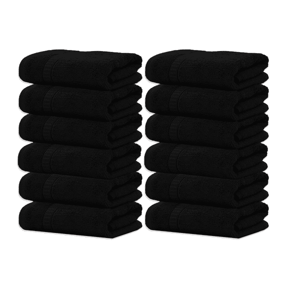 GOLD Textiles 100% Cotton Washcloth 12 Pack 13x13 inches Black Ultra Soft, Highly Absorbent