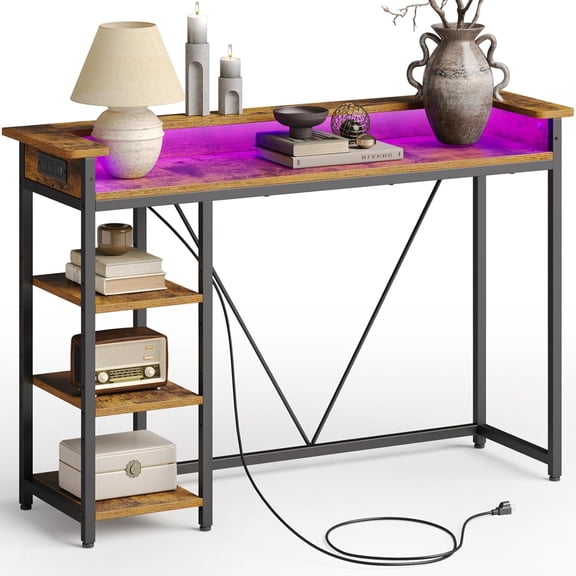 GOLDDAY Console Table with Power Outlets and LED Lights, 47.2 Inch Multi-Functional Sofa Table Behind Couch, 4-Tier Entryway Table for Small Space, Hallway Storage for Living Room, Foyer