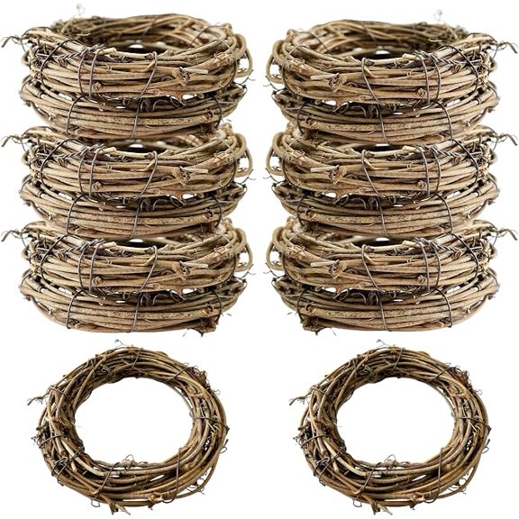 GOLDEN- 12Pcs 2.36Inch Natural Grapevine Wreaths, Vine Branch Wreath Rattan Circle for DIY Christmas Holiday Craft Wedding Home Decoration Wall Hanging Supplies