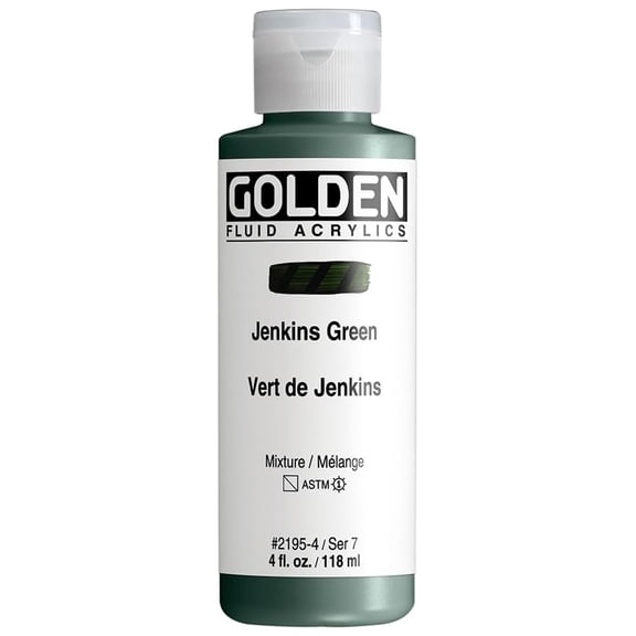 GOLDEN Fluid Acrylics Jenkins Green 4oz - Professional Artist Paint, Semi-Transparent, Versatile Acrylic Medium 4 Fl Oz (Pack of 1)