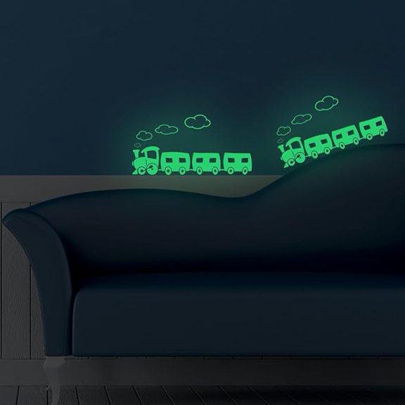 GOLDEN- Glow in The Dark Train Wall Stickers for Kids Bedroom - 2PCS PET Luminous Cartoon Train Wall Decals with 10PCS Clouds, Removable Waterproof Glow Wall Decor for Boys Girls Nursery Bathroom
